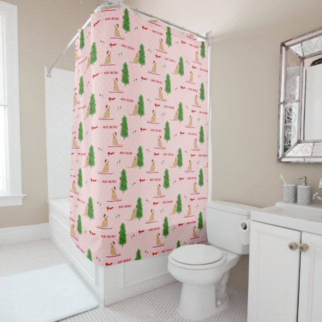 Jour de Noël d'or rideau de douche rose (En situation)
