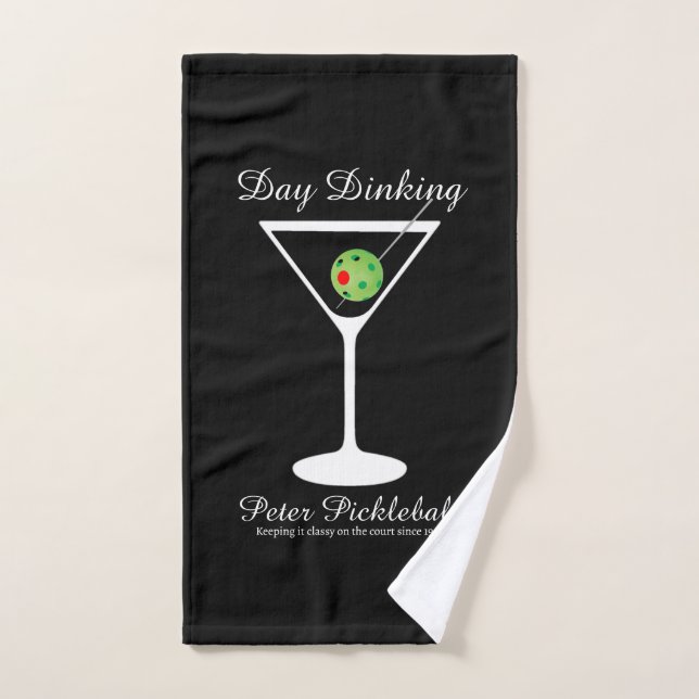 Jour de Pickleball Dinking Martini Noir Personnali (Serviette à main)