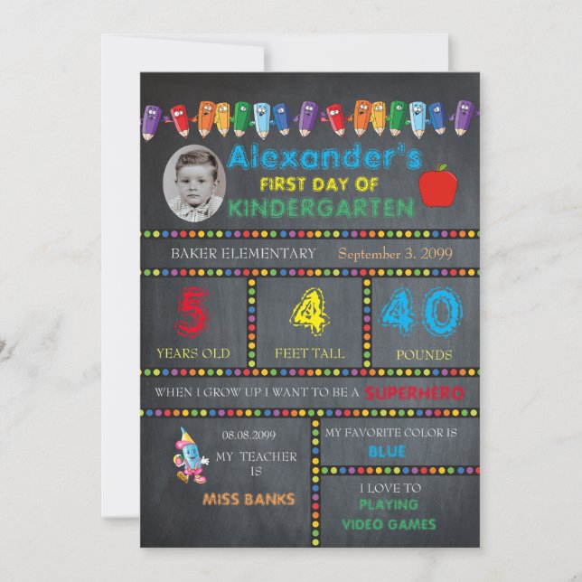 Jour d'école maternelle carte photo garçon, tablea (Devant)