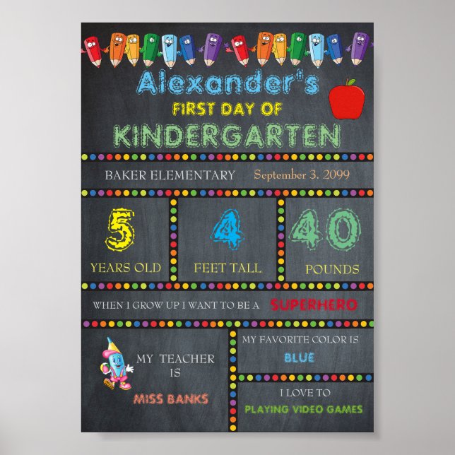 Jour d'école maternelle Signet GARÇON, Poster du t (Devant)