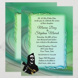 Jour des Mort Misty Green Wedding Invitations