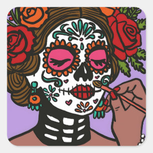 Jour des Stickers Morts main tiré Catrina