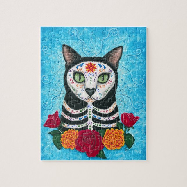 Jour du chat mort, puzzle d'art de chat de crâne (Vertical)