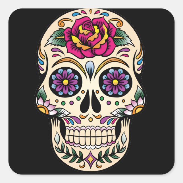 Jour du crâne de sucre mort avec Sticker Rose (Devant)