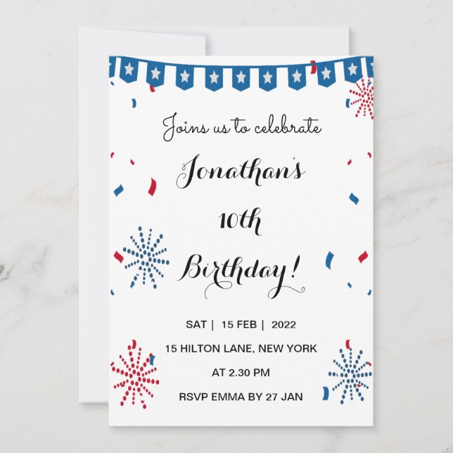 Jour du Président Anniversaire invitation USA Jeux (Devant)