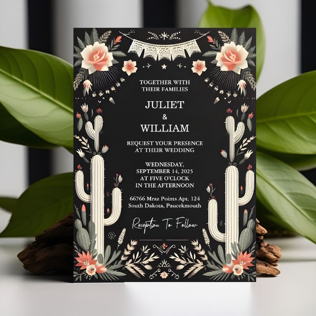 Jour Elegant Fiesta Cactus Floral Mexican Wedding Einladung (Von Creator hochgeladen)