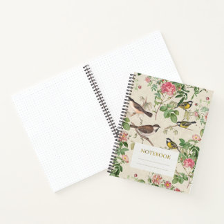Journal à l'ancienne avec oiseaux et roses dans un
