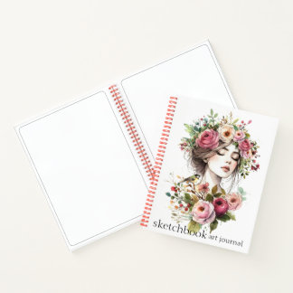 Journal Art Sketchbook Women with Roses-Wreath V01