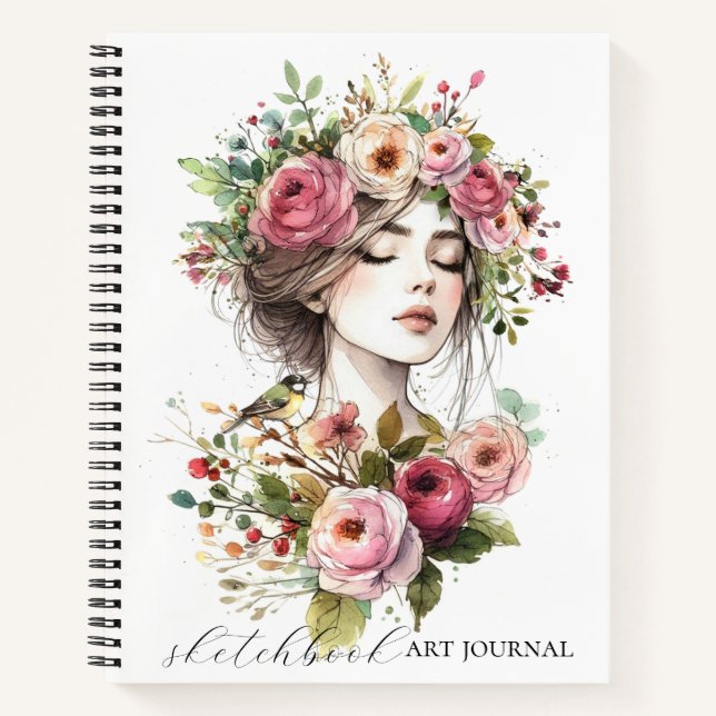 Journal Art Sketchbook Women with Roses-Wreath V02 (Devant)