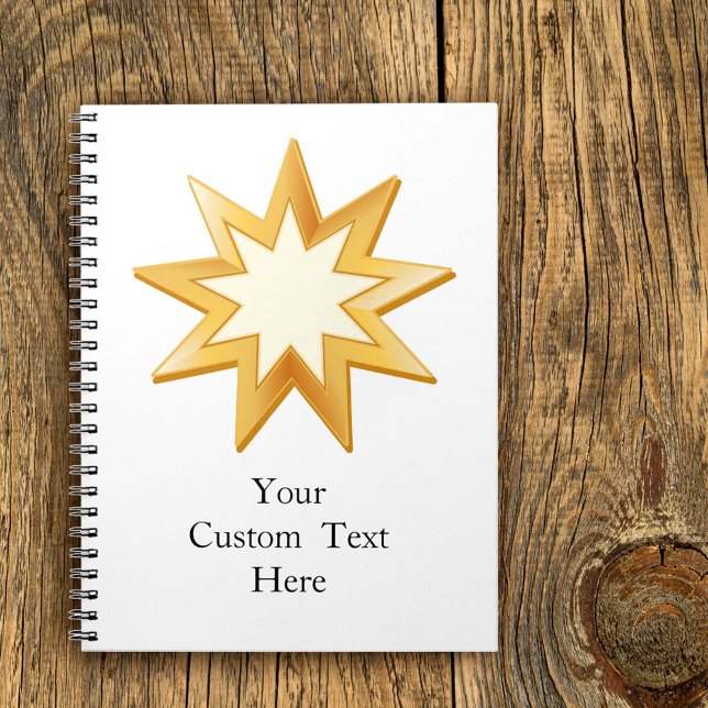 Journal Baha'i 6,5 po x 8,75 po (Nine pointed star, symbol of the Baha’i faith in gold. Customize with your text.)