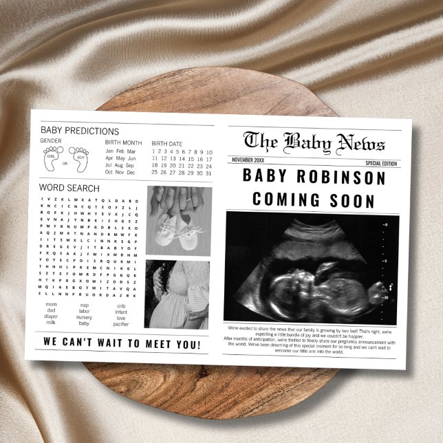 Journal Bébé Bientôt Grossesse Faire-part (baby coming soon newspaper pregnancy announcement template)