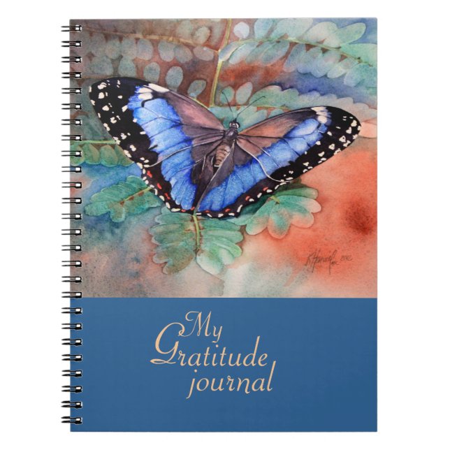Journal bleu de gratitude d'aquarelle de Morpho (Devant)
