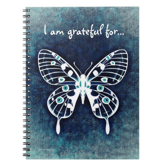 Journal bleu de gratitude de papillon (Devant)