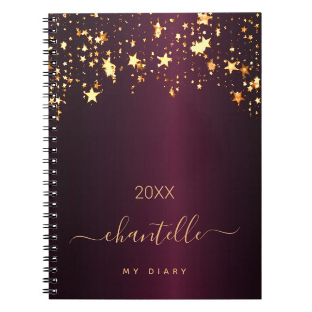 Journal Burgundy or stars monogramme nom moderne (Devant)