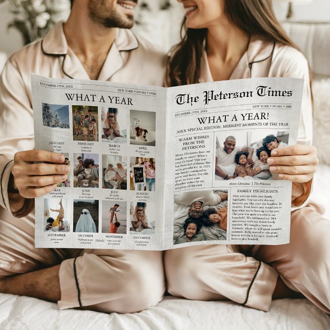 Journal Carte de Noël unique Quelle année (What a Year Newspaper Folded Christmas Card Unique, Multi Photo)