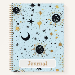 Journal Céleste Soleil Lune Étoiles Noir, Bleu Or