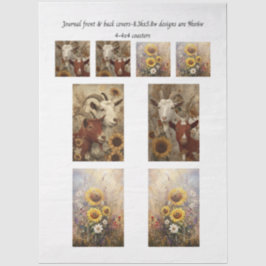 Journal Covers Rustic Charm Goat Sunflowers  Seidenpapier