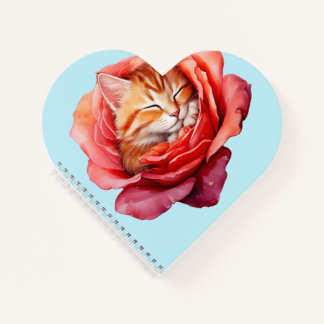 Journal Cute Cat - Carnet Spiral En Forme De Coeur