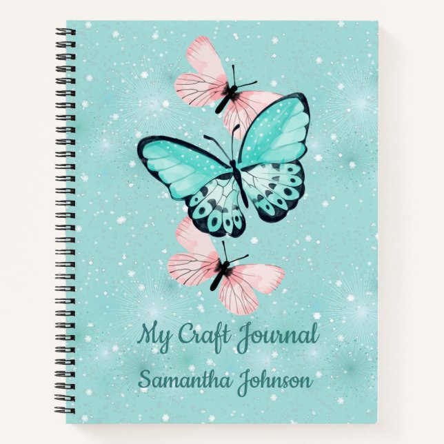 Journal d'artisanat avec papillons Texte personnal (Devant)