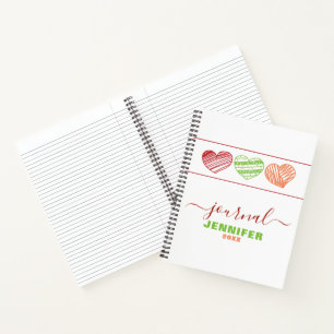 Journal Daté Personnalisé Rouge Vert Orange Coeurs