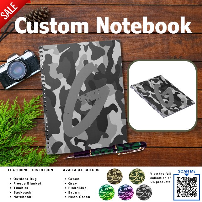 Journal de Camping | AJOUTER INITIAL Camouflage En (Créateur téléchargé)