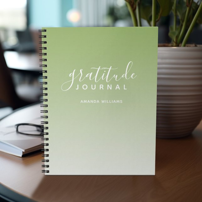 Journal de Gratitude du Motif Ombre - vert et blan (Personalized gratitude journal notebook)