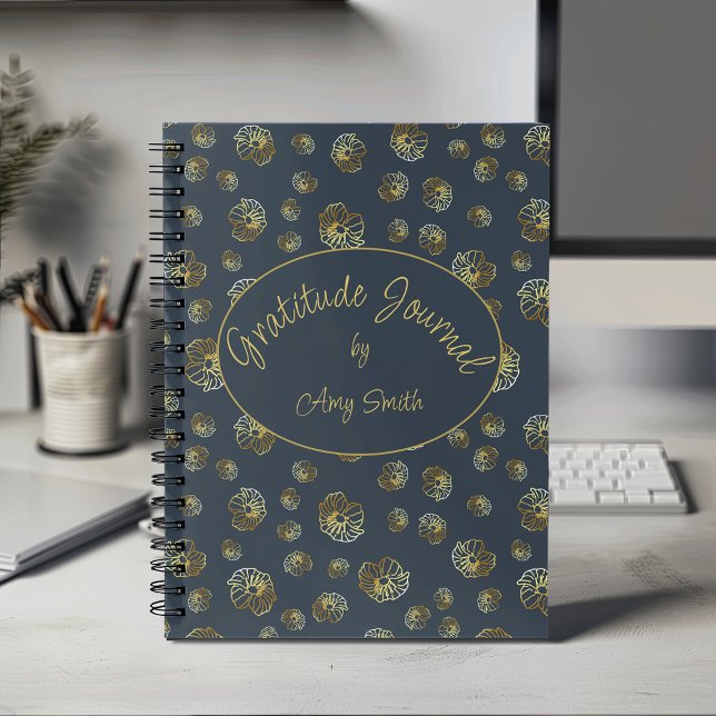 Journal De Gratitude Personnalisé Avec Fleurs D'Or (Elegant Stylish Personalized Gratitude Notebook)