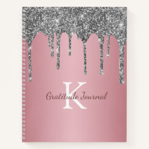 Journal de gratitude Rose Gold Silver Glitter Drip