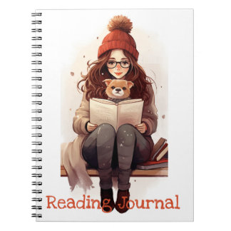 Journal de lecture Cute fille livre et chien Autom
