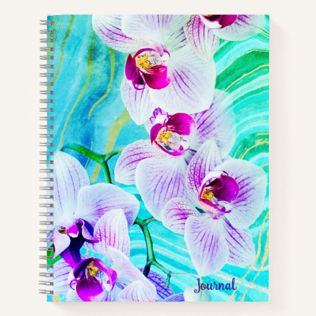 Journal de nom de géode florale verte aqua violet (Devant)