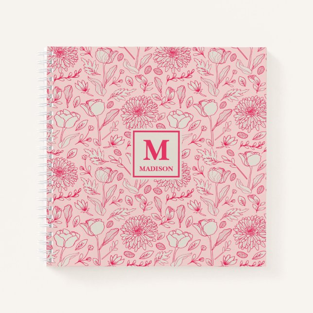 Journal de notes à monogramme floral (Devant)