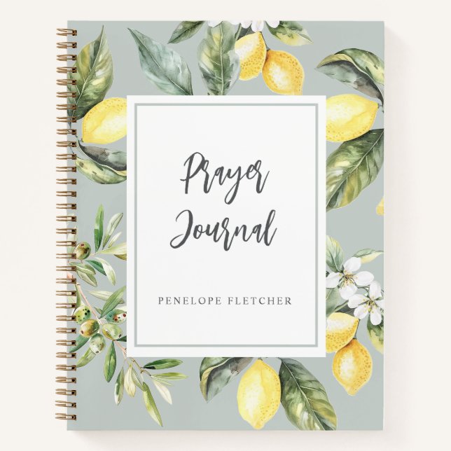 Journal de prière Aquarelle citrons Élégant Sage (Devant)