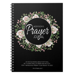 Journal de prière noir blanc rose floral