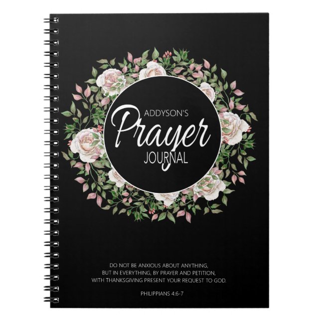 Journal de prière noir blanc rose floral (Devant)
