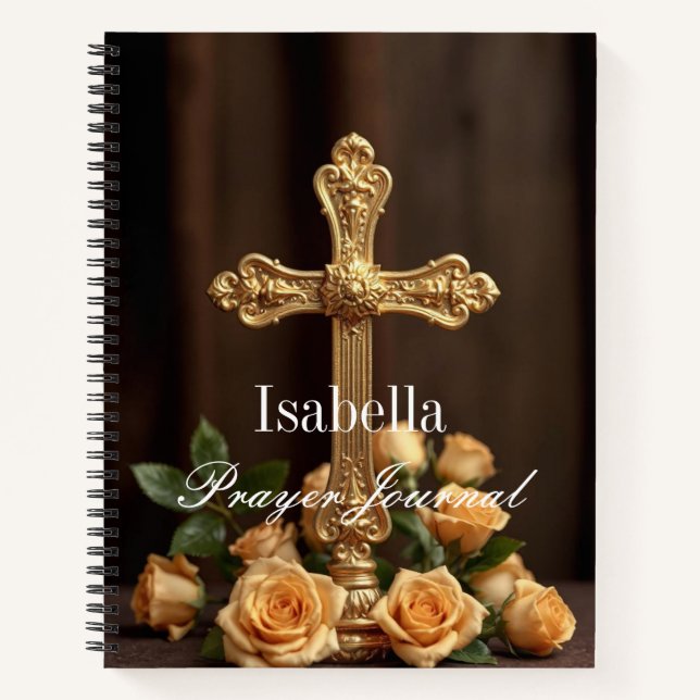 Journal de prière personnalisée Croix d'or et Rose (Devant)