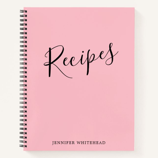 Journal de recette moderne personnalisé rose (Devant)