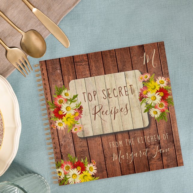 Journal de recettes florales avec monogramme en bo (Créateur téléchargé)