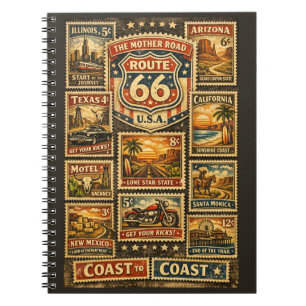 Journal de voyage timbre-poste Route 66 vintage