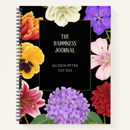 Journal élégant de bonheur à fleurs en or noir