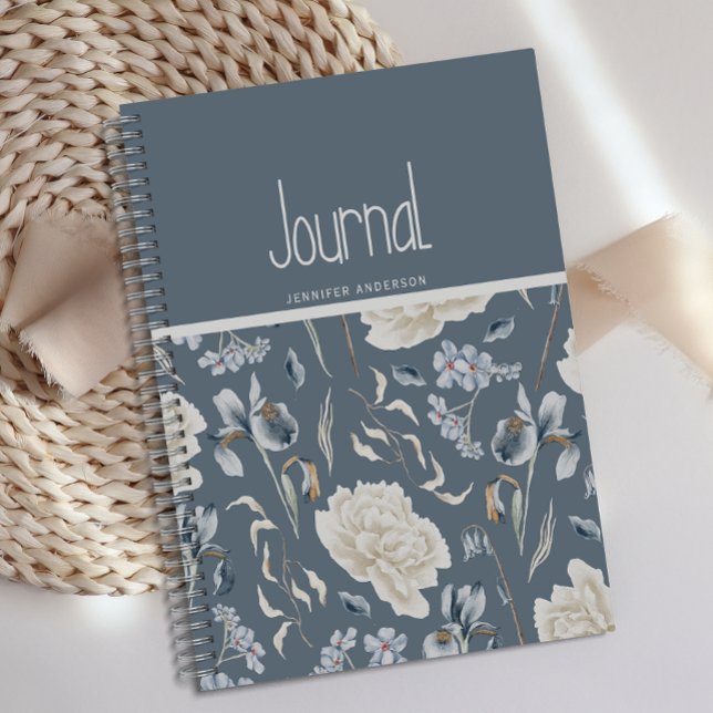Journal floral à crème bleue personnalisée (Créateur téléchargé)