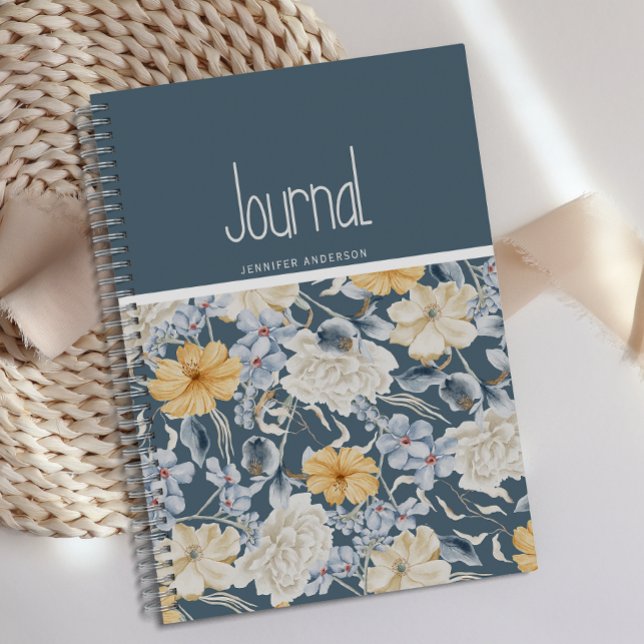 Journal floral à crème jaune bleu personnalisé (Créateur téléchargé)