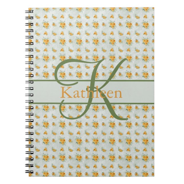 Journal floral à monogramme jaune vert avec nom in (Devant)