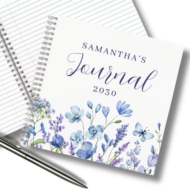 Journal floral Fleur sauvage bleu personnalisé (Créateur téléchargé)