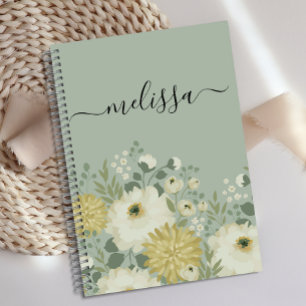 Journal floral vert crème personnalisée