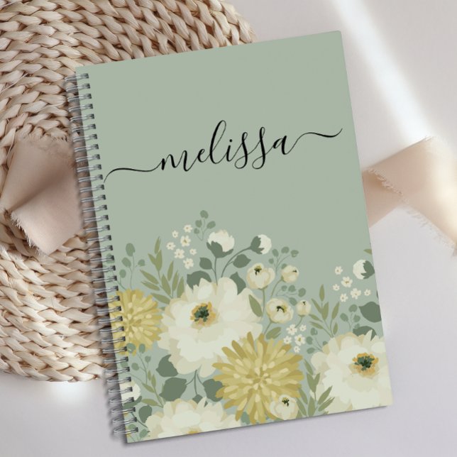 Journal floral vert crème personnalisée (Créateur téléchargé)