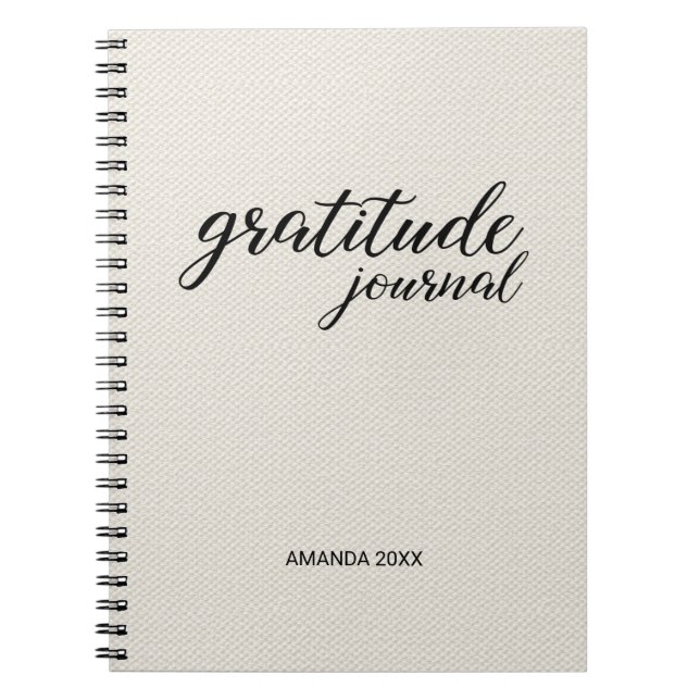 Journal Gratitude Beige Faux Canvas Nom personnali (Devant)