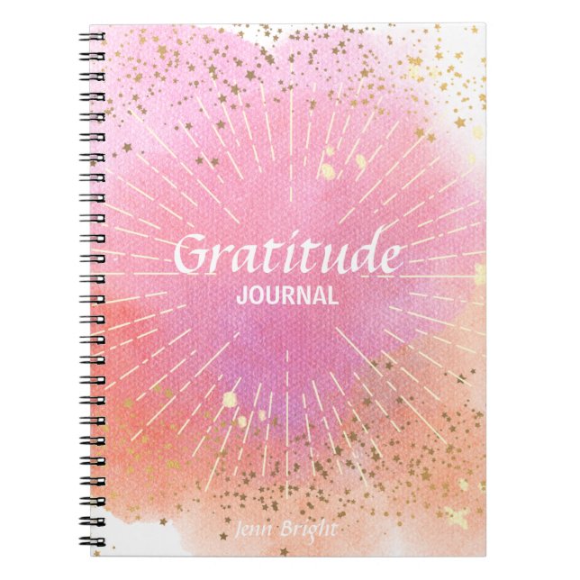 Journal Gratitude Pink Sun Stars Nom Aquarelle (Devant)
