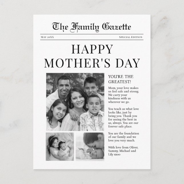 Journal Happy Mothers Day carte de voeux (Devant)