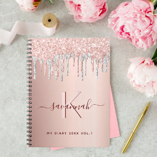 Journal intime au monogramme rose gold pailleté ro