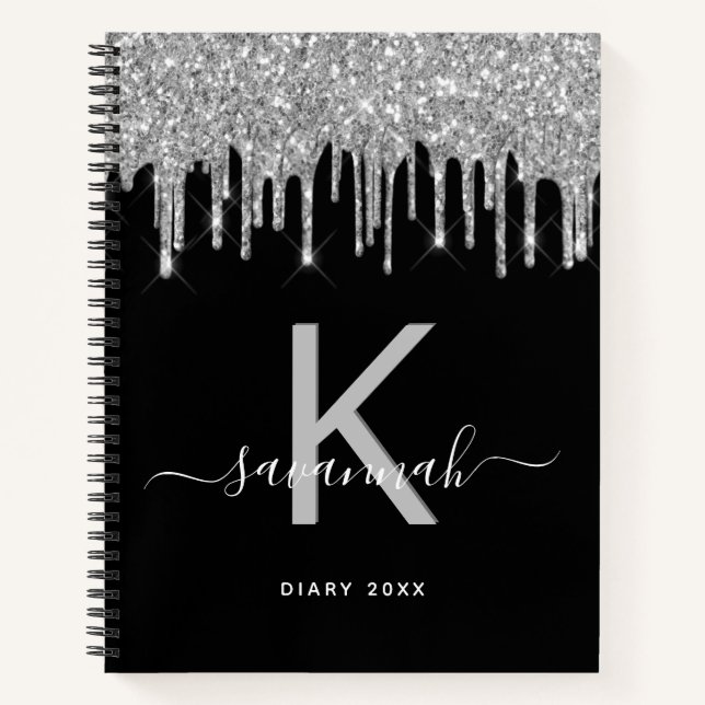 Journal monogramme noir argent parties scintillant (Devant)